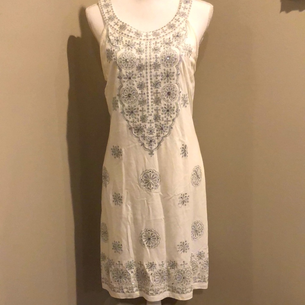 INC International Concepts white sleeveless dress with silver embellishments